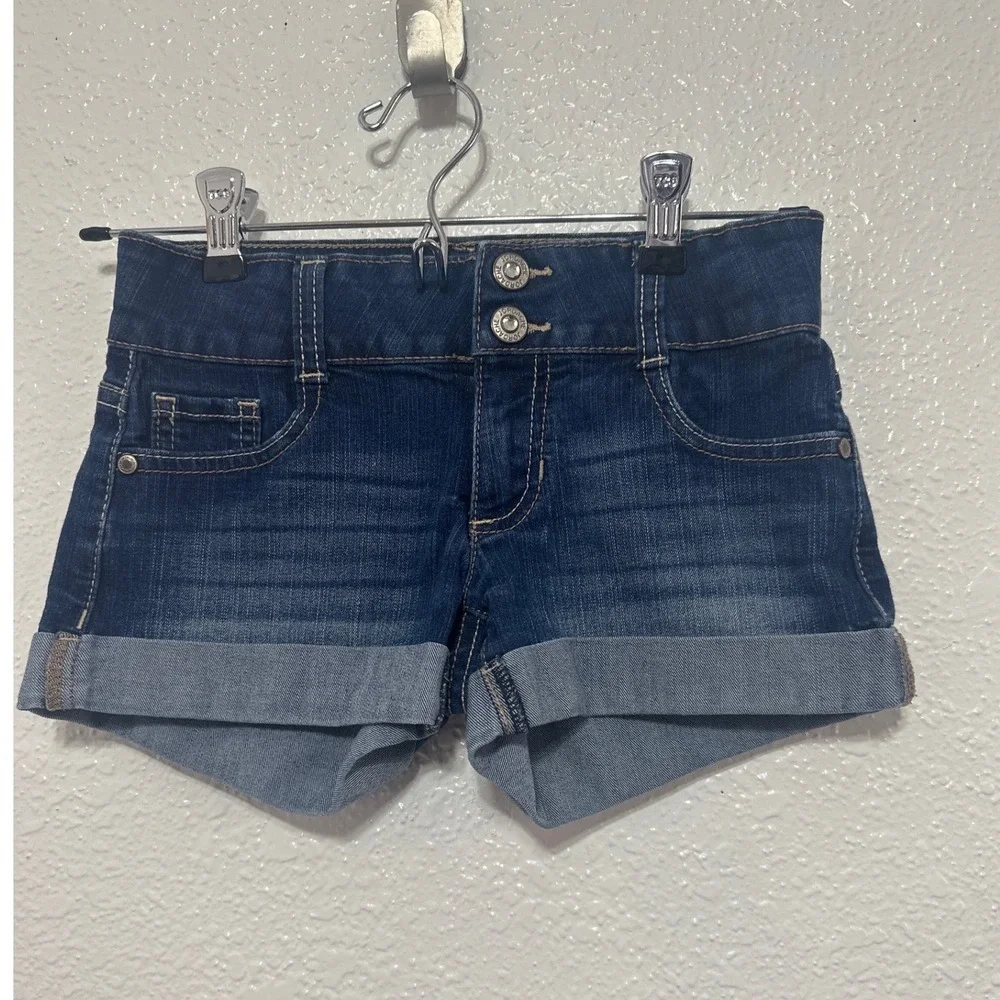 Jordache Girls Dark Wash Cuffed Denim Shorts Size 7 Double Button JZ23648C14